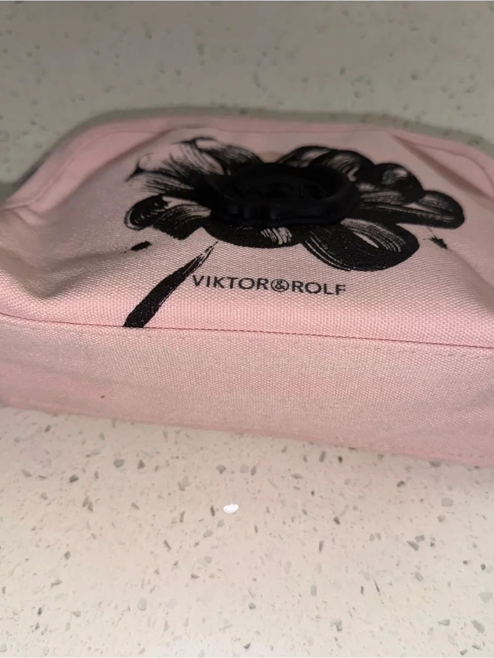 Viktor & Rolf Pink Canvas Pouch with Black Floral Emblem